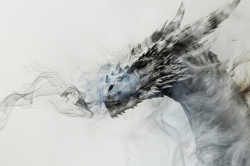 A dragon nostrils, flared in anticipation. Smoke curls from its snout, wisps of gray against the white background.