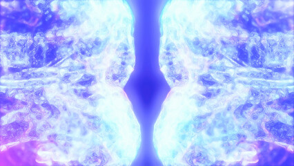 Blue violet multi-colored energy glowing magic liquid made of waves and electric iridescent plasma of high-tech digital lines and particles in water. Abstract background