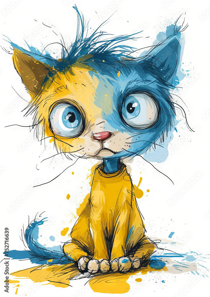 Wall mural watercolor cat wearing yellow coat