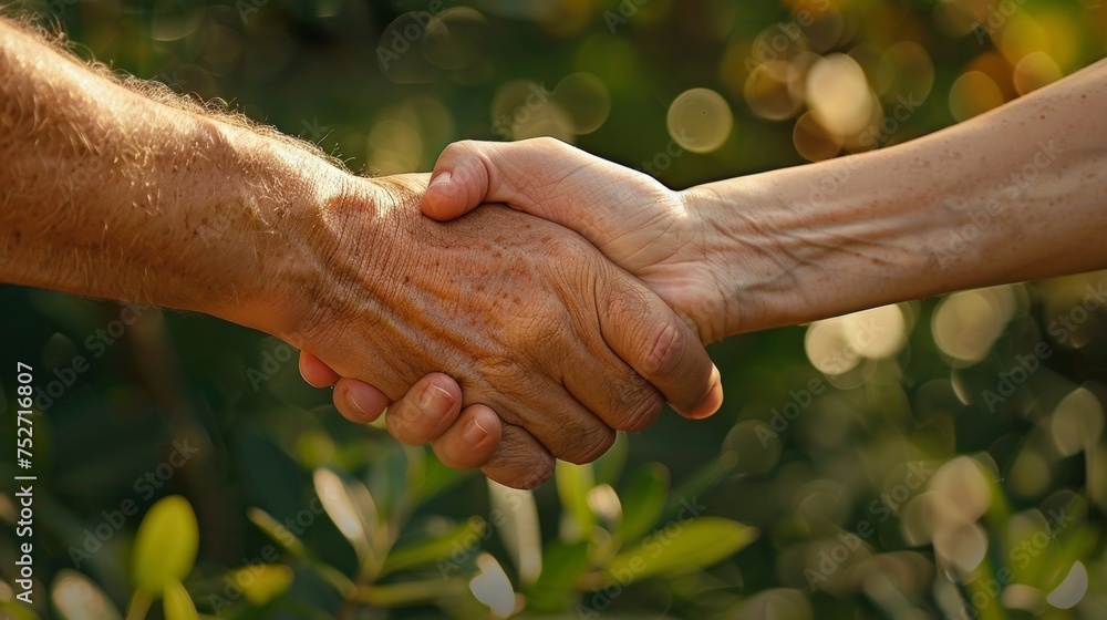 Poster a closeup of two hands shaking in agreement symbolizing the important exchange of knowledge and supp
