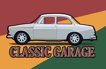 Classic Garage: Vintage Sedan Against a Classic Color Background