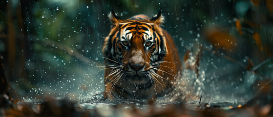 Tiger in the wild kungle habitat - obrazy, fototapety, plakaty