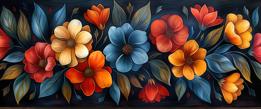 Fototapeta Background With Bright Flowers. Illustration On The Theme Of Floral Patterns And Textures. Generative AI