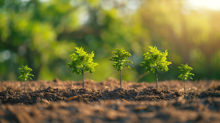 Spring field growth a young plant sprouting - planting replacement trees - obrazy, fototapety, plakaty