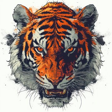 cartoon skull demon tiger head vector, japanese manga style
