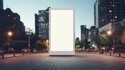 Fotobehang billboard or blank poster, blank white mast banner mockup, front view, outdoor, billboard clear poster for advertising display outside sign template, for Display or montage of produc © pinkrabbit