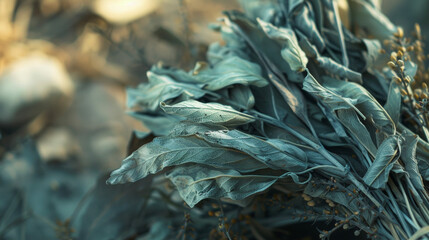 Closeup of a bundle of dried sage used in many traditional cultures for purification and cleansing rituals.