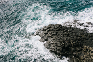 Jusangjeolli cliffs with basalt columns details, Jeju island, South Korea.