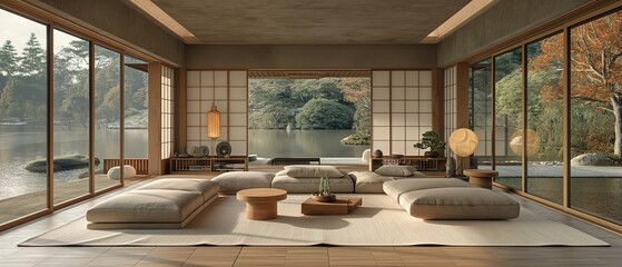 Minimalist interior of a Japanese house.  Generated AI