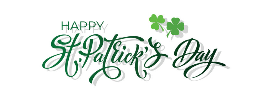 Happy Saint Patricks day handwritten lettering typography. Hand drawn design elements. Logos and emblems for invitation, card.