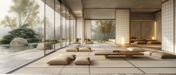 Japanese style room architecture. Generated AI