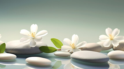 Naklejka na ściany i meble Soothing zen background with pebbles and flowers