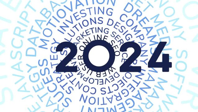 Business and finance vision success goals circle word cloud in year 2024.