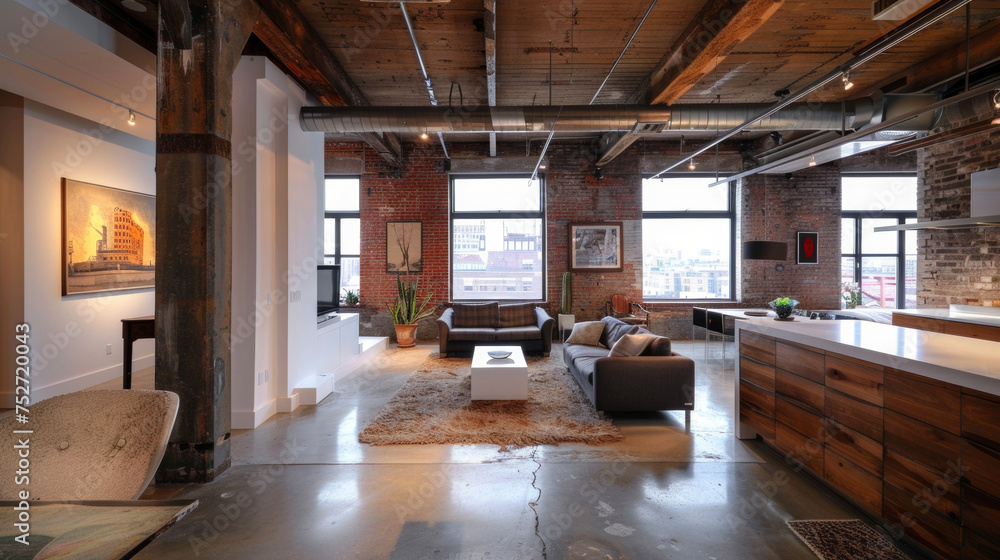 Poster a minimalist loft boasting an open layout allowing for a sense of freedom and versatility in the use