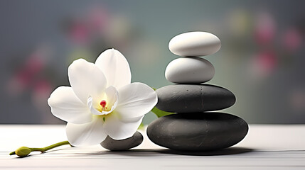 Fototapeta na wymiar Soothing zen background with pebbles and flowers