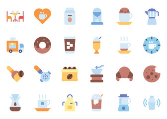 Cafe icon vector set. Cafe icon set. Cafe flat color icon collection