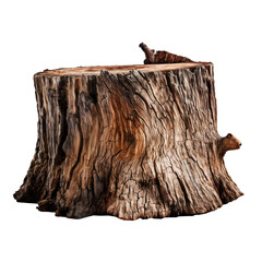 Old wood tree stump, isolated on transparent background cutout
