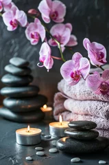Printed roller blinds Tranquil Spa Setting With Orchids, Candles, and Stones on a Serene Evening