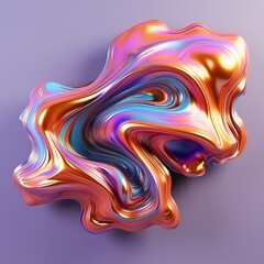 Obraz premium 3D metallic holographic fluid liquid colored shape