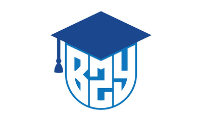 BZY initial letter academic logo design vector template. school college logo, university logo, graduation cap logo, institute logo, educational logo, library logo, teaching logo, book shop, varsity