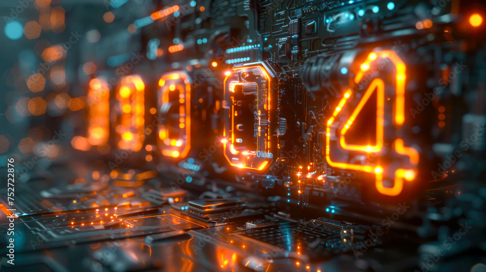 Poster electronic control panel with binary code. futuristic technology background