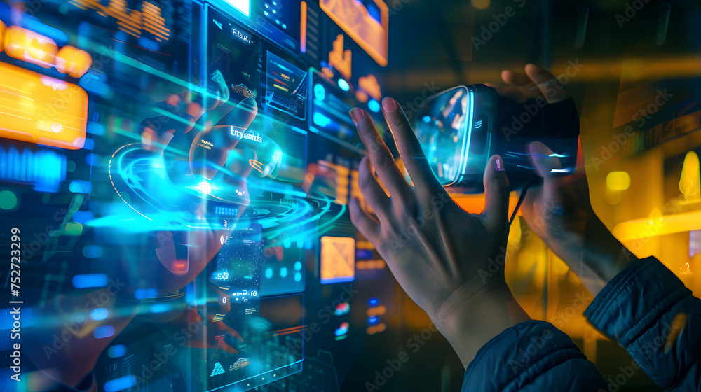 Poster hands using a touchscreen device, typing on a keyboard