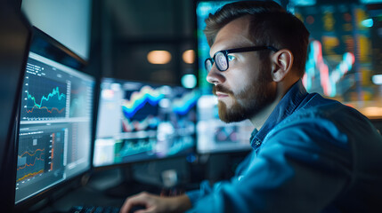 Investors look at a graph screen about investments.