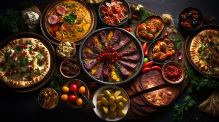 A mouth-watering variety of delicious foods spread out on a table 