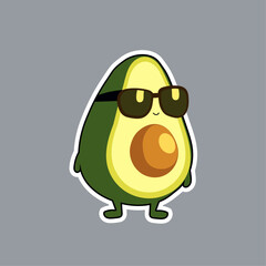 avocado sticker character wear glasses