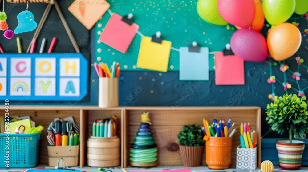 Poster a bulletin board adorned with back to school themed decorations creating a warm and inviting atmosph