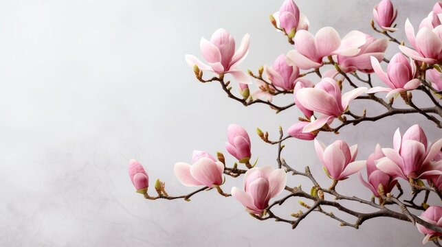 a branch of a magnolia tree with pink flowers 