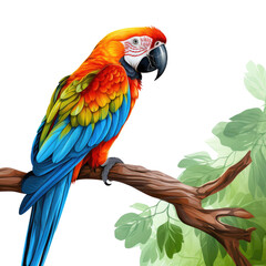  Macaw parrot on a branch isolated on transparent a white background
