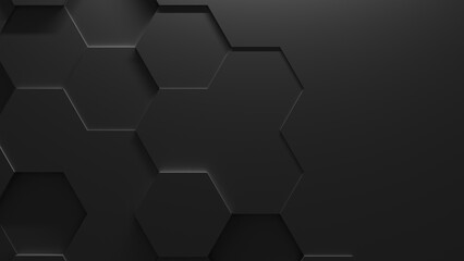 Dark Black Hexagon Background With Copy Space (3D illustration)