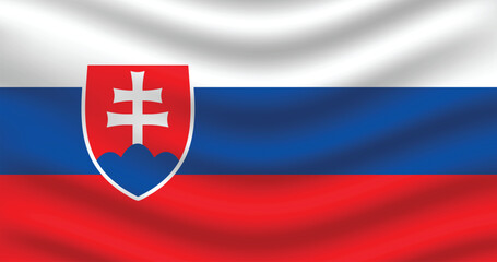 Obraz premium Flat Illustration of Slovakia flag. Slovakia national flag design. Slovakia Wave flag. 