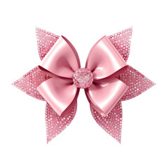 Pink star gift bow ribbon isolated on transparent a white background