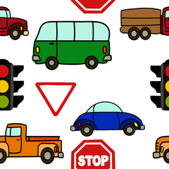 Vector illustration, seamless pattern of cars