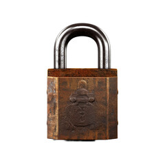 Rusty old padlock isolated on transparent white background