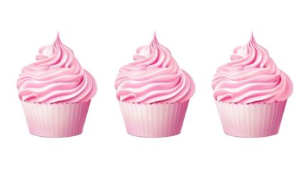 Set of pink whipped cream isolated on transparent a white background