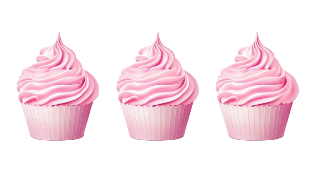Set of pink whipped cream isolated on transparent a white background