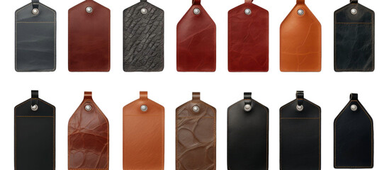 Set of leather clothing labels isolated on transparent a white background
