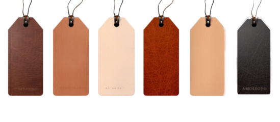 Set of leather clothing labels isolated on transparent a white background