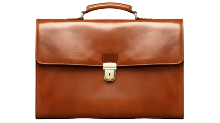 Vintage brown leather briefcase isolated on transparent a white background