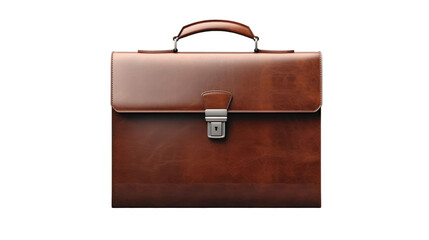 Vintage brown leather briefcase isolated on transparent a white background