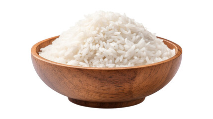 Fototapeta na wymiar White rice in a wooden bowl isolated on transparent a white background 