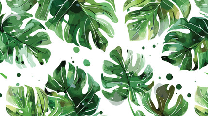 Seamless Hand Painting Watercolor Tropical Leaves  - obrazy, fototapety, plakaty