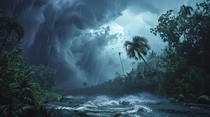 landscape scene of a Hurricane moving through the enviroment ai generatedhigh quality image - obrazy, fototapety, plakaty