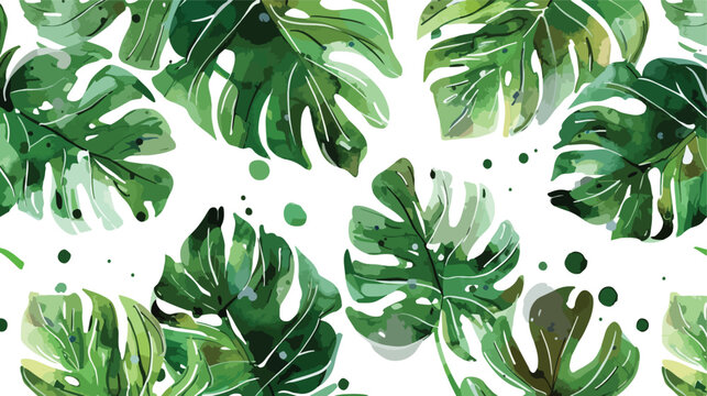 Seamless Hand Painting Watercolor Tropical Leaves 