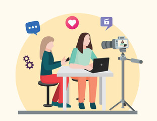 Content Creators Illustration Clip Art Design, Social Media Online live Video Stream.