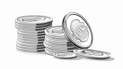 Silver coins. Realistic Thai Baht coin standing near