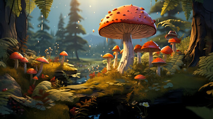 Fototapeta na wymiar Mushrooms in the forest after the rain